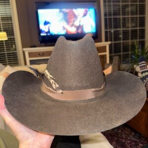 Custom Handmade Hillebrand Hats Western Hat with Feather & Ribbon- One of a Kind